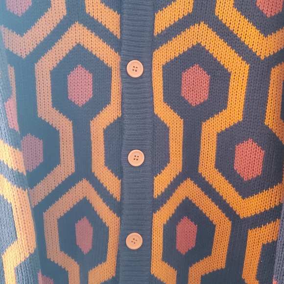 Men's Orange & Dark Brown Geometric Button-Up Sweater - Picture 3 of 13